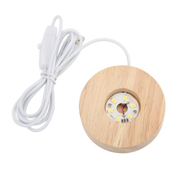 USB-interface LED-lysbase i egetræ - 2 cm/0,8 tommer tyk, glødende dekorativ displaylampe til hjemmet - 5V varmt lys