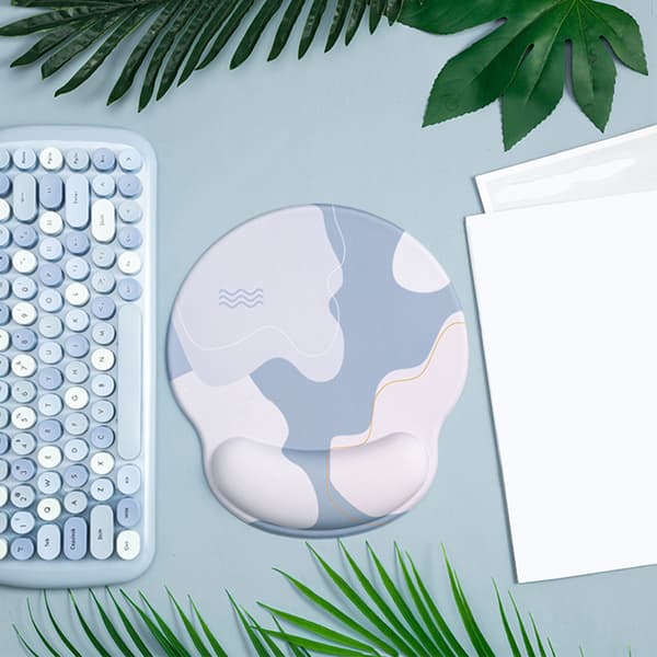 Tastaturmusemåtte Sæt Ergonomisk Silikonemusemåtte med Hukommelsesskum Tastatur Håndledsstøtte til Computer Rund, Blå