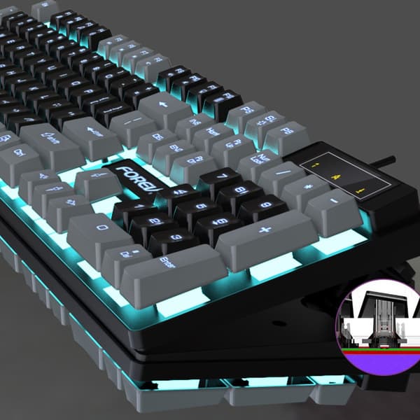 Gaming Keyboard Compatible with Logitech, Wired Backlit Color-Matching Mechanical Feel Keyboard Black+Grey
