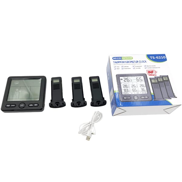 Digitalt termometer / hygrometer med 3 fjernsensorer Sort
