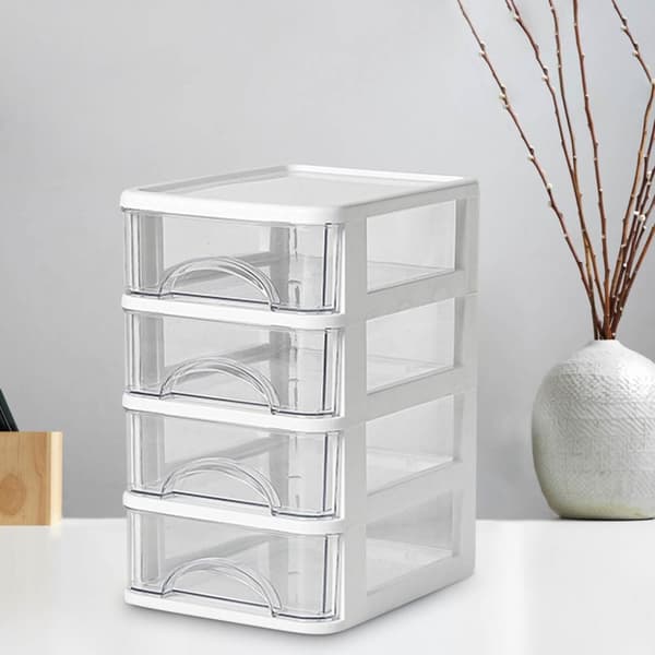 Stackable Drawer Organizer for Desk, Multi-layer Storage Transparent Design Plastic Storage Container with Drawers, Desk Organizer for Home