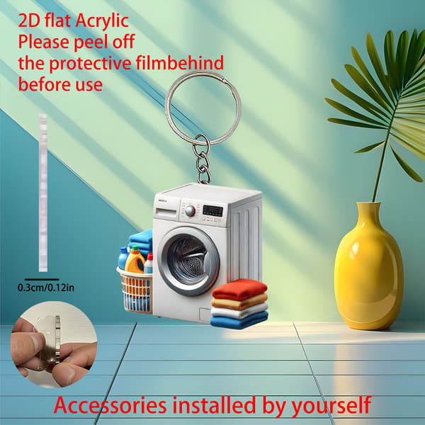 2D Flat, 2D Flat Acrylic Keychain (Washing Machine), Keychain - Acrylic Ornament, Thanksgiving Design Creative Hanging Decoration, Gift for Friend[YJD] 5cm