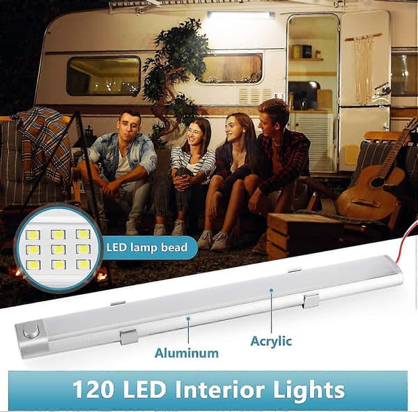 12V LED Interiør Lyslist Bilbelysning 120 LED Med Bryter For Varebil Camping Lastebil Båt 2 Stykker