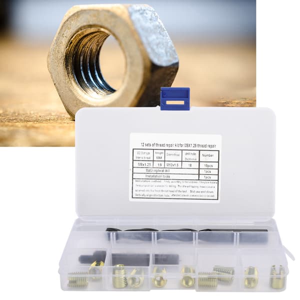12 pcs M8 x 1.25 Thread Repair Kit Self-Tapping Thread Inserts Tool Set