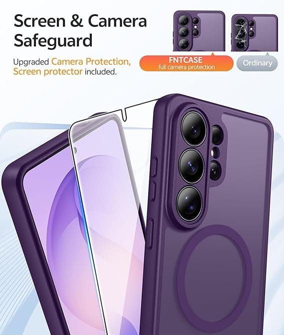 FNTCASE for Samsung Galaxy S26 Ultra Case with Screen Protector, MagSafe Compatible, Translucent Matte, Full Camera Protection, Shockproof Purple