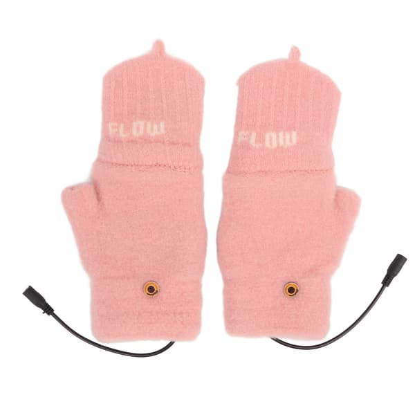 USB Heated Winter Gloves Cotton Knitted Washable Women's USB Fingerless Gloves with Foldable Mittens for Work Study