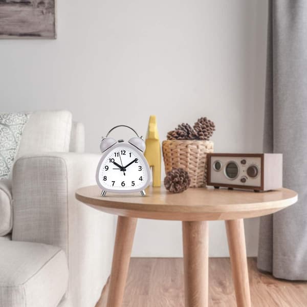 3\" Mini Twin Bell Silent Alarm Clock, Battery Operated Analog Bedside Clock with Backlight for Boys Girls - Retro Grey