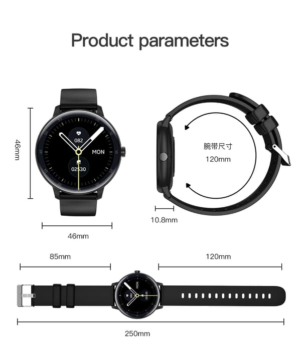 Smartwatch med EKG, pulsmåler, blodtryksmåler, søvntracker og skridttæller sort