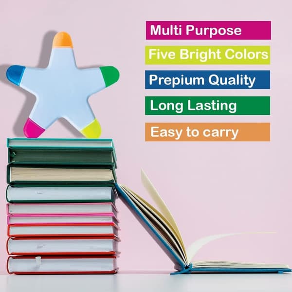 2-pack Star Shaped Marker Pens - Chisel Tip, Novelty, Plastic, Star Shape, Highlighter Pens for School, Office, Homework
