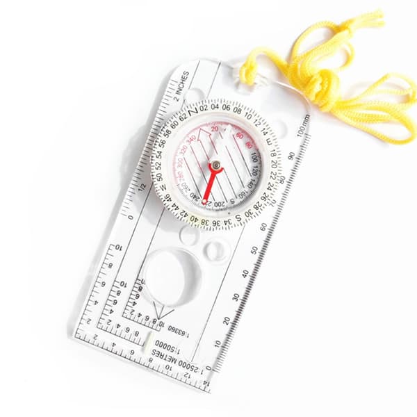 Professional Pointer Compass Hiking Protractor Camping Compass Ruler Magnifier For Mapping Plotting With Lanyard