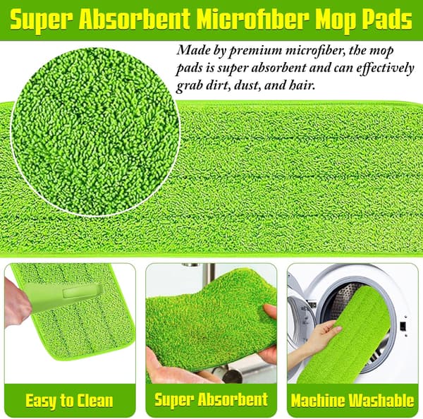 Mopper for kost med spray - 360° roterende mopp - 600 ml påfyllbar tank, gjenbrukbare puter, 1 skrape