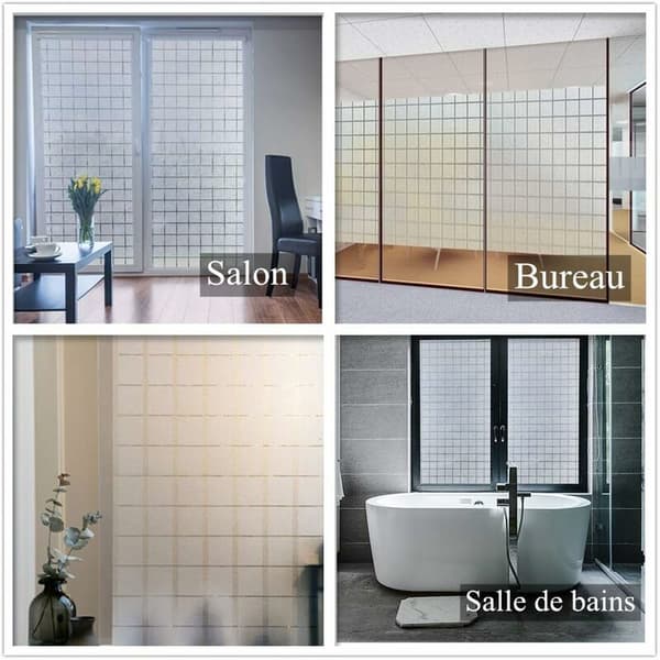 Electrostatic Window Film Anti-UV Anti-Peep Grid Pattern Window Sticker for Office Bedroom Kitchen Bathroom (45 x 200 cm)
