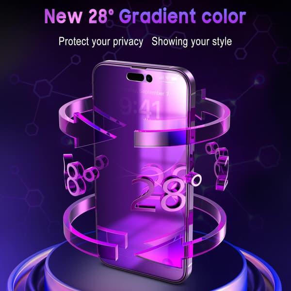 Privacy Screen Protector for iPhone 14 Pro Max - Anti-Spy, Anti-Blue Light, HD Full Coverage Tempered Glass with Frame, Purple