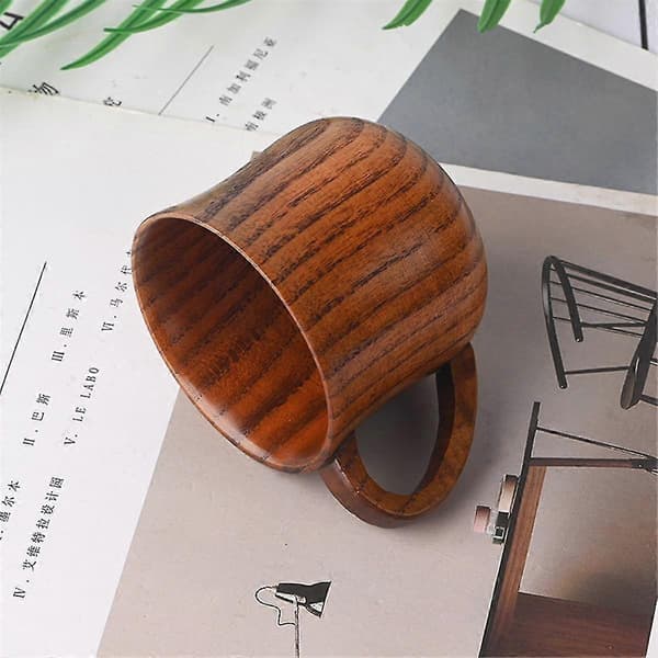 2 Pieces Wooden Cup Solid Wood Cup with Handle Sour Jujube Solid Wood Water Tea Cup Trumpet Cup for Kitchen Living Room
