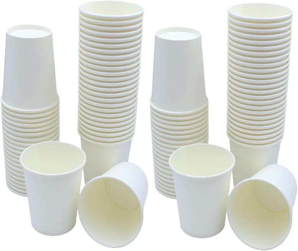 100 x 7oz White Paper Cups for Hot & Cold Drinks Biodegradable Leak-Proof Eco-Friendly Single Wall Disposable Cups for Coffee/Tea