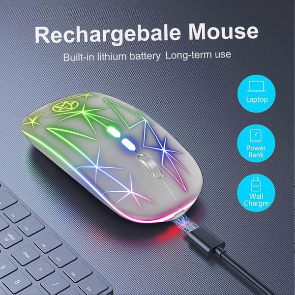 A20 Portable Computer Mouse Wireless Dual Mode RGB 5 Buttons Ergonomic Silent Rechargeable 2.4GHz/Bluetooth-compatible Computer Mouse PC Accessories
