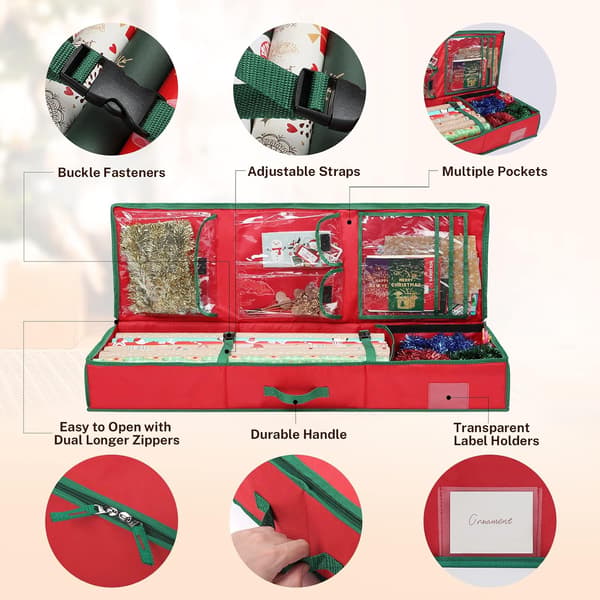 Christmas Storage Bag for Wrapping Paper Rolls, Ribbons, Bows 103x36x15.4 cm, Waterproof Durable PE Material, Red Organizer Storage Solution