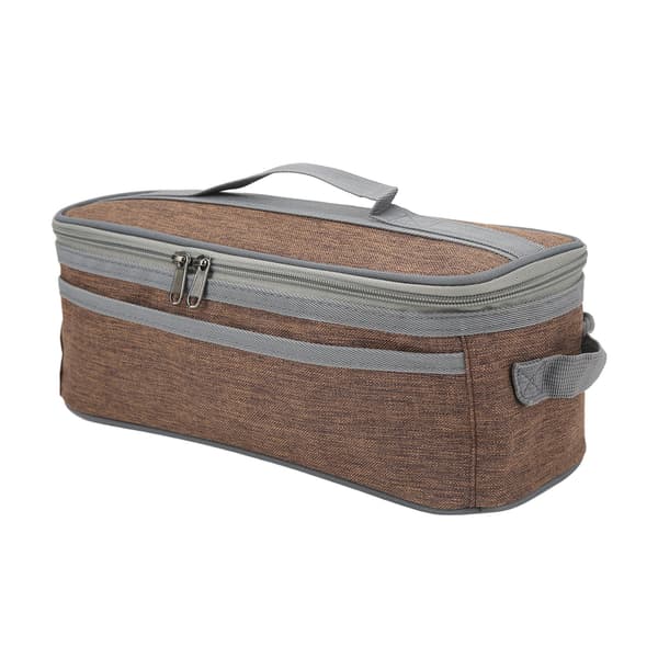 Camping Bag Large Capacity Double Zipper Tableware Storage Bag with Handle for Outdoor Dark Brown