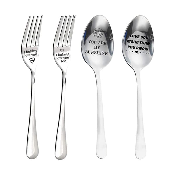 Personalized Engraved Stainless Steel Fork and Spoon Forking Love You Funny Gift