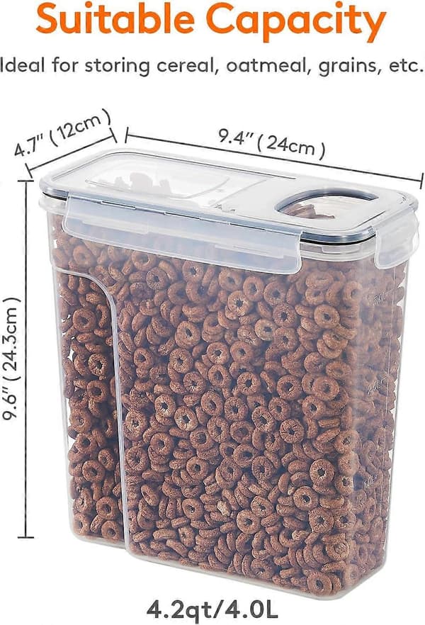 4L Cereal Storage Container with Lid, Airtight Plastic Food Storage Bins for Kitchen Pantry, Rice, Oats