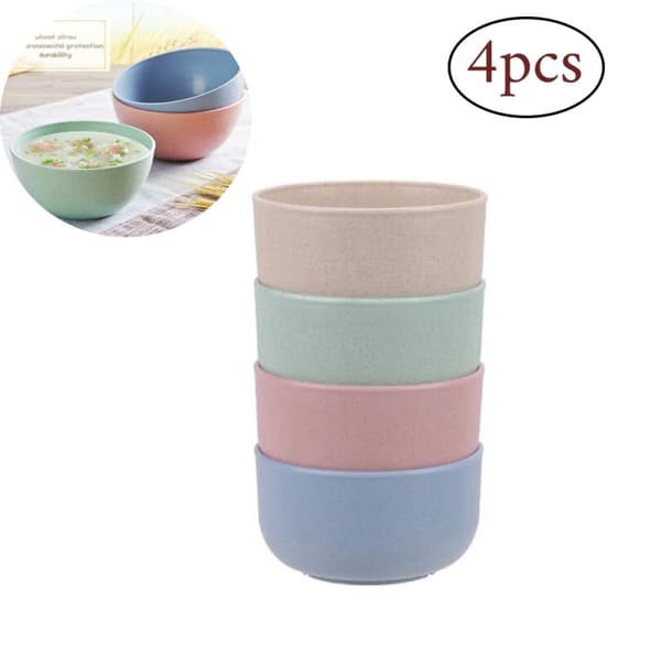 Microwave-safe Wheat Straw Bowls, Space-Saving Style, Smooth Round Edges, Eco-Friendly for Kitchen and Dining, Unbreakable 4 Pcs