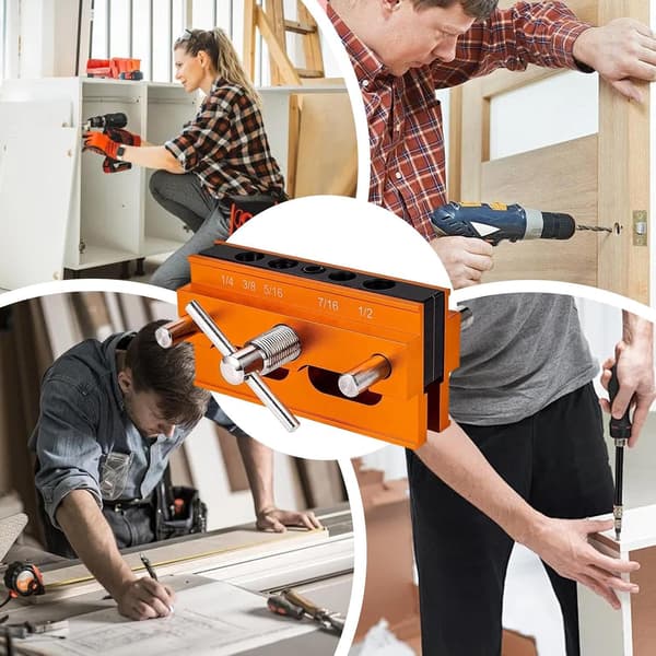 Compact Dowel Jig, Adjustable Drill Guide, Wider Wood Dowel Jig, Dowel Jig Kit, Wider Wood Dowel Jig, Drill Guide Power Tool, Adjustable [DB] Orange1