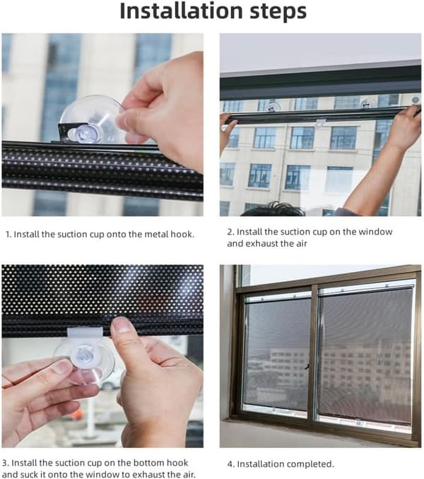 2-pack Car Sunshade, Roller Blind Blackout with Suction Cups, Retractable, Telescopic Portable Sunshade Roller Blind Silver
