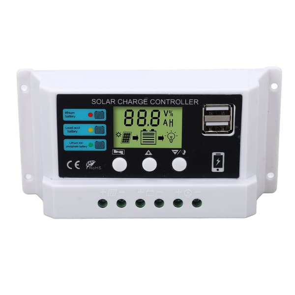 Solar Controller Industrial Chip LCD Display Overload Protection 12V 24V Self-Adapting White 10A