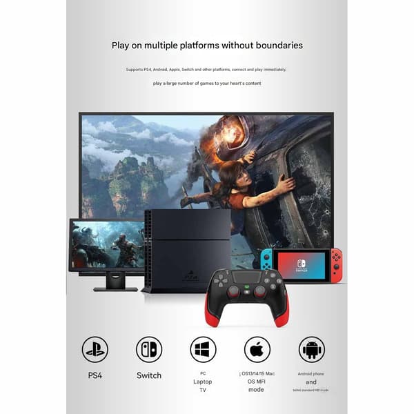 Game Elite-kontroller for PS4 Slim/Pro, dobbel vibrasjons-gamepad for PC, USB-tilkoblet gamepad, Bluetooth-joystick