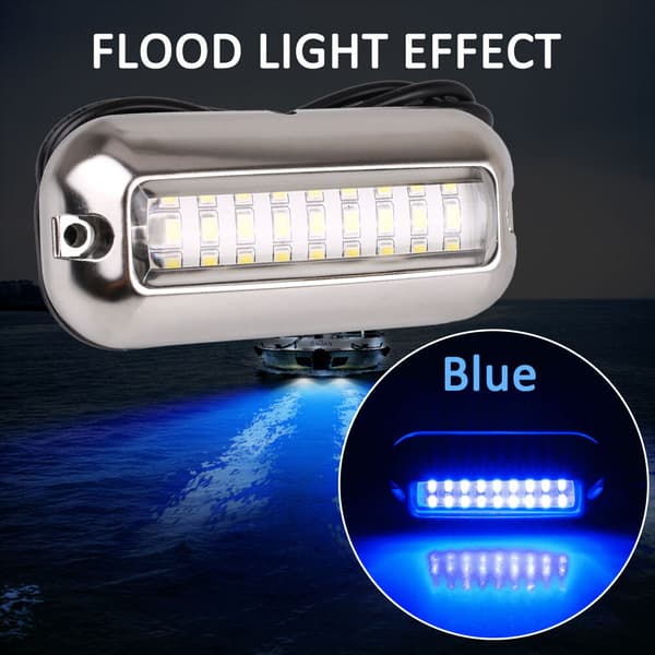 2x 27LED Blå Undervands Ponton Marine/Båd Agterspejllys Rustfrit Stål