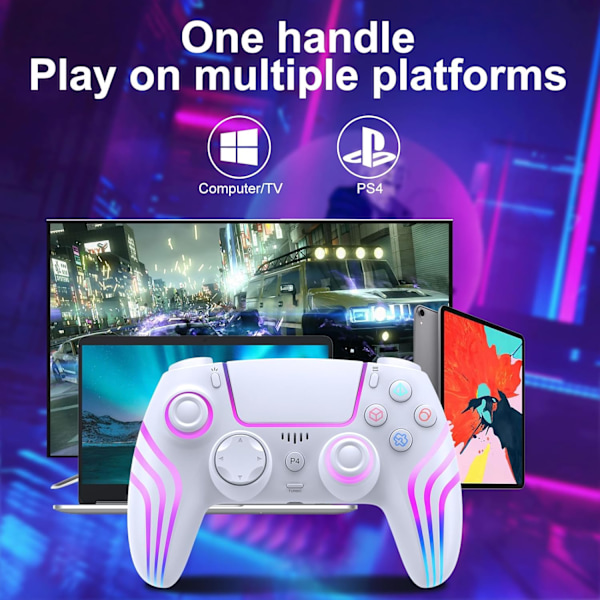 PS4 Compatible Wireless Controller with LED Lighting, Dual Vibration, for PS4/PS4 Pro/PS4 Slim, White