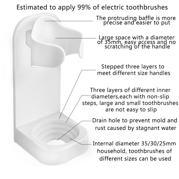Electric Toothbrush Holder - ABS Plastic, Self-Adhesive - 4-pack