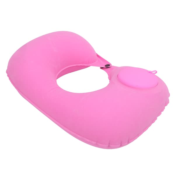 U-shaped Pillow Press Inflatable Soft Neck Support Pillow Cervical Protection for Car Office Airplane (Pink)