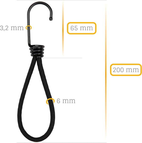 Sarja, jossa 4 pressun kiristintä koukuilla (15 cm).