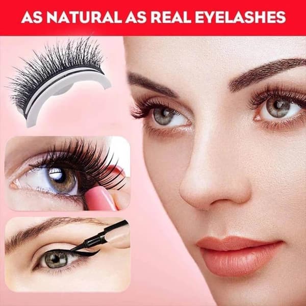 1 Pair Reusable Self-Adhesive Eyelashes Waterproof No Liner or Glue Needed