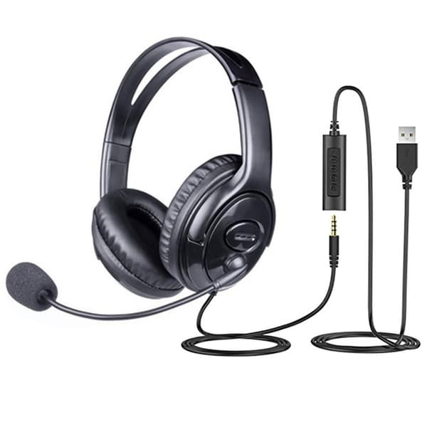 Computer Headset with Hi-Fi Stereo Sound, Adjustable Microphone for Clear Voice Transmission, USB Inline Control for Easy Volume and Mute