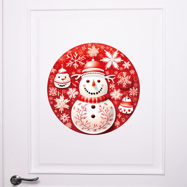 #Joulunpunainen lumiukko-seinätarra, 29*29 cm#