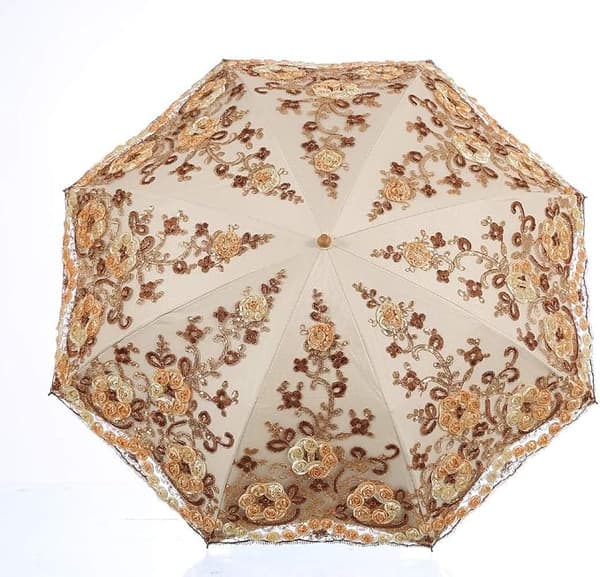 Sammenfoldelig UV-parasol Sne/Regn/Sol Paraply Broderi Bryllupsparaply Gul