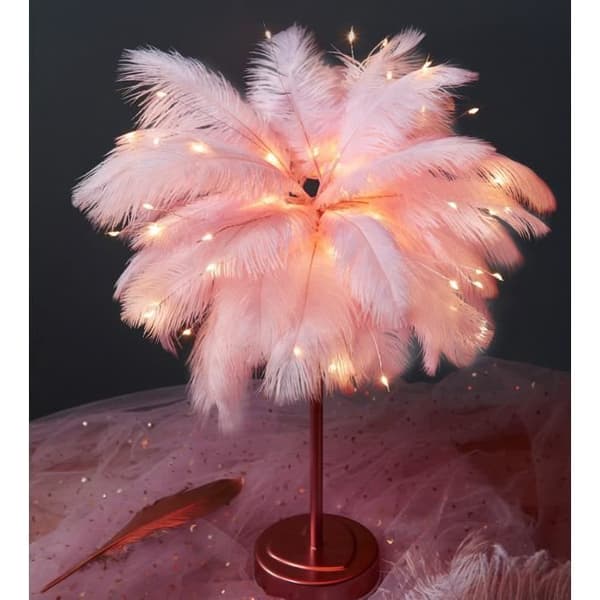 Bordlampe - Trendy - Rosa - Plysjfjær - Samtidsdesign - LED pink
