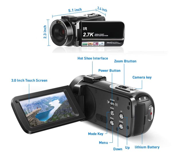 Videokamera 2,7K/36MP/16x zoom/IR nattsyn