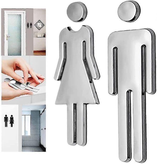 12 cm toiletskilt, toilethusnummer, rustfrit stål skilt 2 stk.