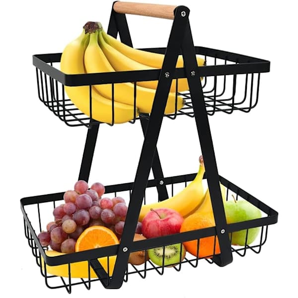 2-Tier Fruit Basket, Fruit Bowl Stand, Bread Basket, Vegetable Stand, Detachable Fruit Rack for Fruits, Vegetables, Home, Kitchen