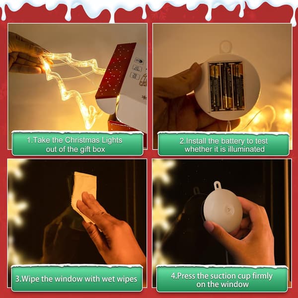 LYUBASA [Timer] 3-pack Christmas Decorations for Windows, Battery Operated Hanging Warm White Lights
