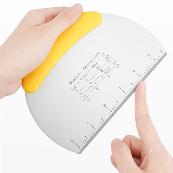 Dough Scraper with Measuring Scale Stainless Steel Dough Scraper Cutter Rubber Plastic Handle Kitchen Baking Tool S Yellow
