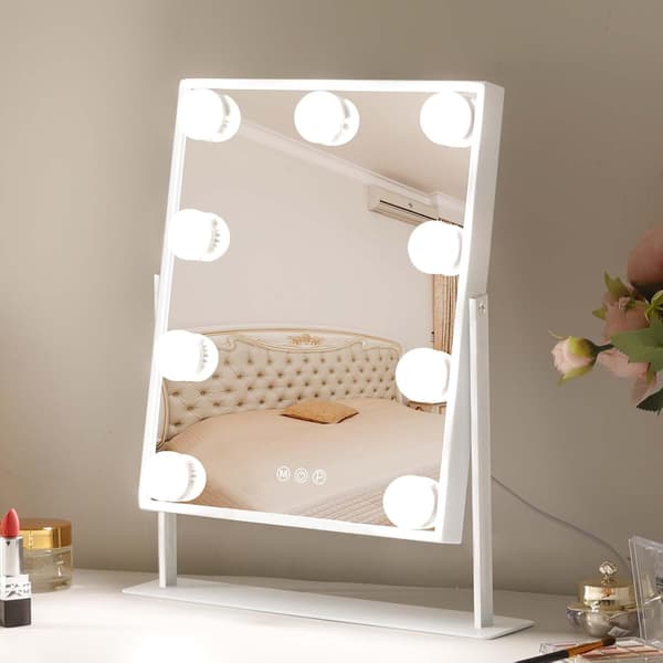 Hollywood Makeup Mirror for Bedroom with 9 Bulbs and 3 Color Modes, White, Plug-in Model