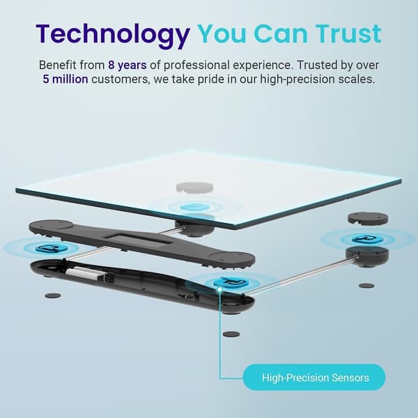 Bathroom Scale for Body Weight, Digital Personal Scale, Accurate & Large LCD Backlit Display, 6mm Tempered Glass, 180kg