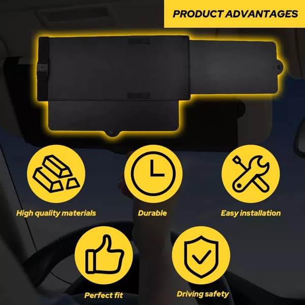 Retractable Car Sun Visor Extender with Anti-Glare Technology, Universal Fit, High Beam Blocker for Windshield and Side Window, Adjustable