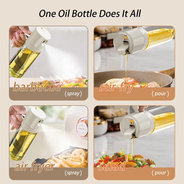 2-i-1 Oliedispenser og Glassprayflaske til Madlavning, Airfryer & BBQ, 500 ml (Beige) beige beige