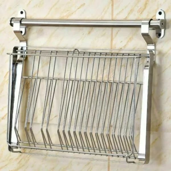 Wall-mounted Dish Drying Rack Foldable 304 Stainless Steel with Drain Tray and Hooks for Kitchen Countertop 40 cm