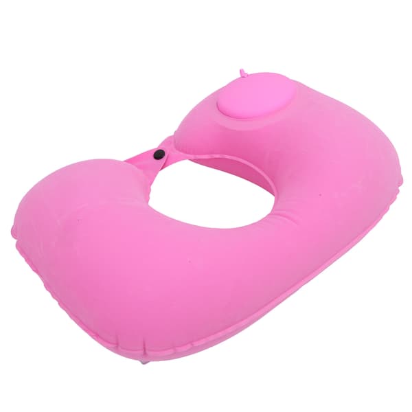 U-shaped Pillow Press Inflatable Soft Neck Support Pillow Cervical Protection for Car Office Airplane (Pink)